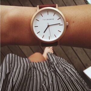 THE HORSE Women’s Original Rose Gold and Walnut Leather Watch—42MM